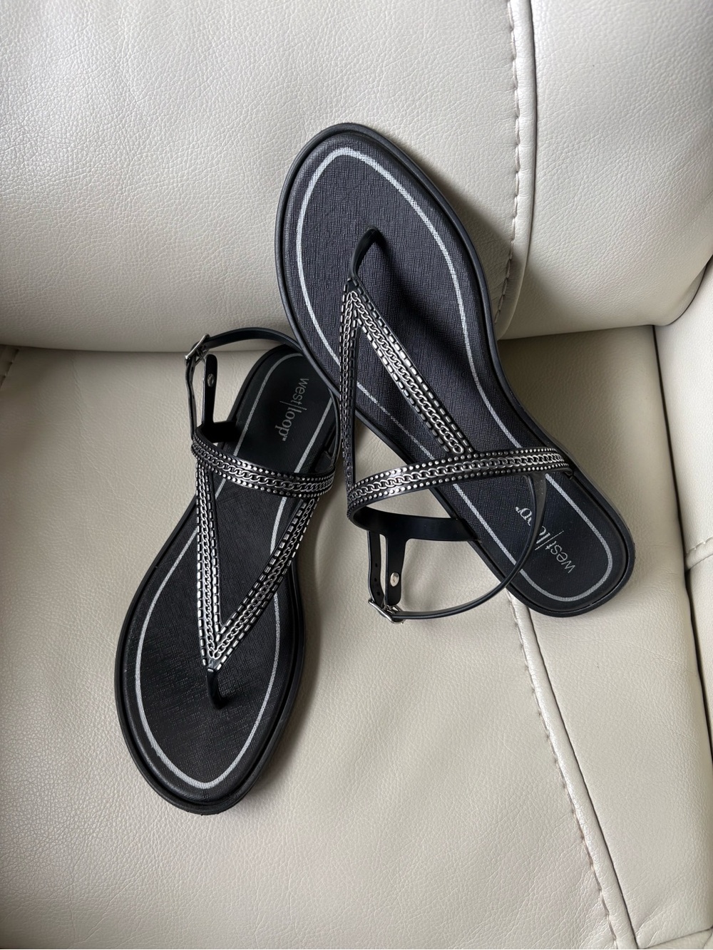 west loop Black Women's T-Strap Sandals with Ankle Strap